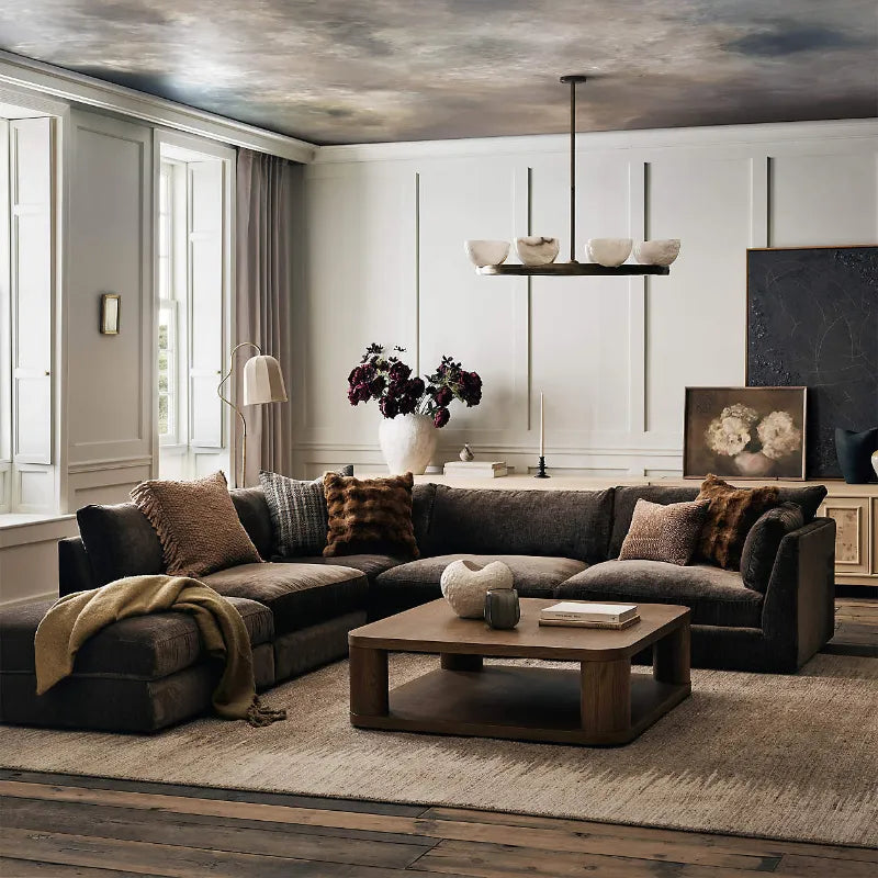 Room setting  Oakhurst oak wood coffee table 46 inches square