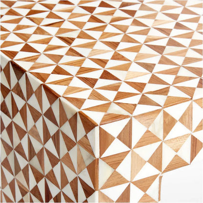 Top and corner zoomed close up Intarsia Mosaic Console Table